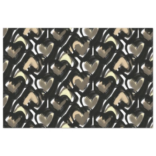 Modern Bold Illustrated Sepia Hearts Pattern Tissue Paper