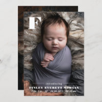 Modern Bold Initial Introducing New Baby Photo Announcement