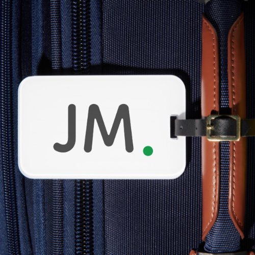 Modern Bold Initials  Minimalist Green Monogram Luggage Tag