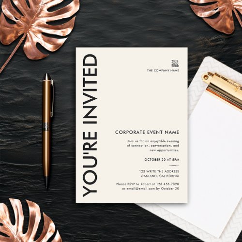 Modern Bold Ivory Corporate Business Event Party Invitation
