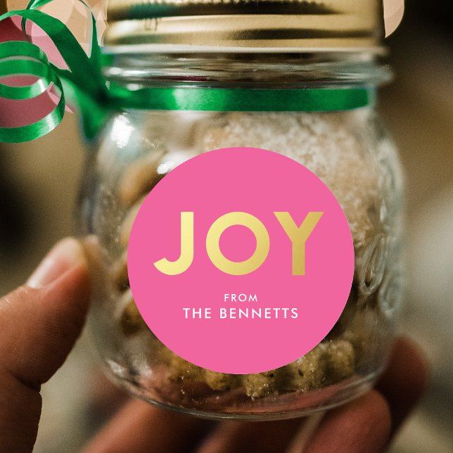 Modern Bold JOY Faux Foil Personalized Christmas Classic Round Sticker (Creator Uploaded)