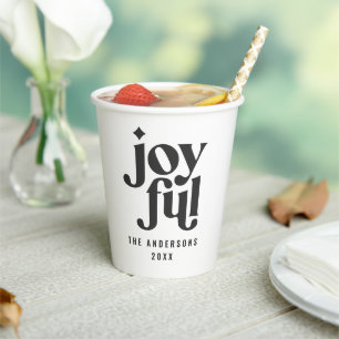 modern bold joyful christmas holiday party paper cups