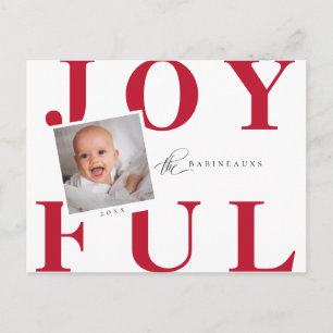 Modern Bold JOYFUL Christmas Photo Holiday Postcard
