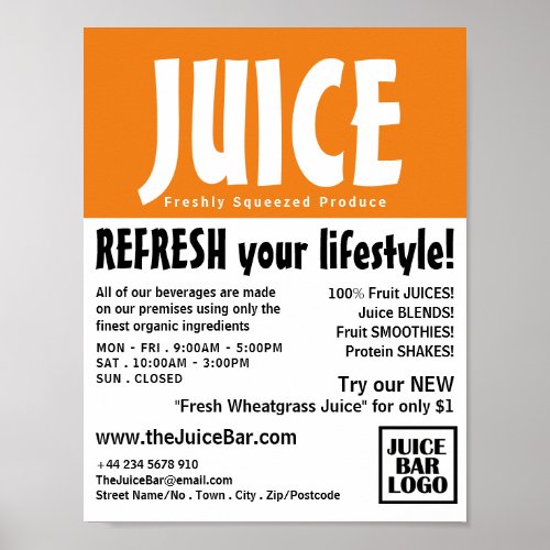 Modern Bold Juice Bar Advertising Poster