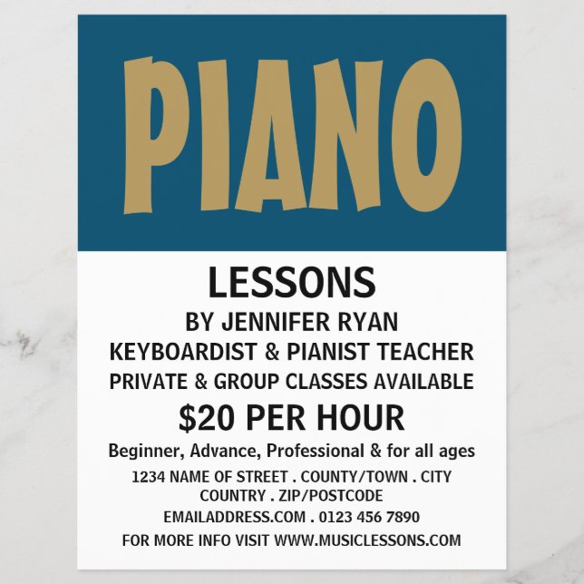 Modern Bold, Keyboard, Piano Lessons Flyer (Front)