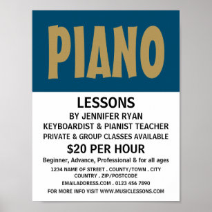 Modern Bold, Keyboard, Piano Lessons Poster