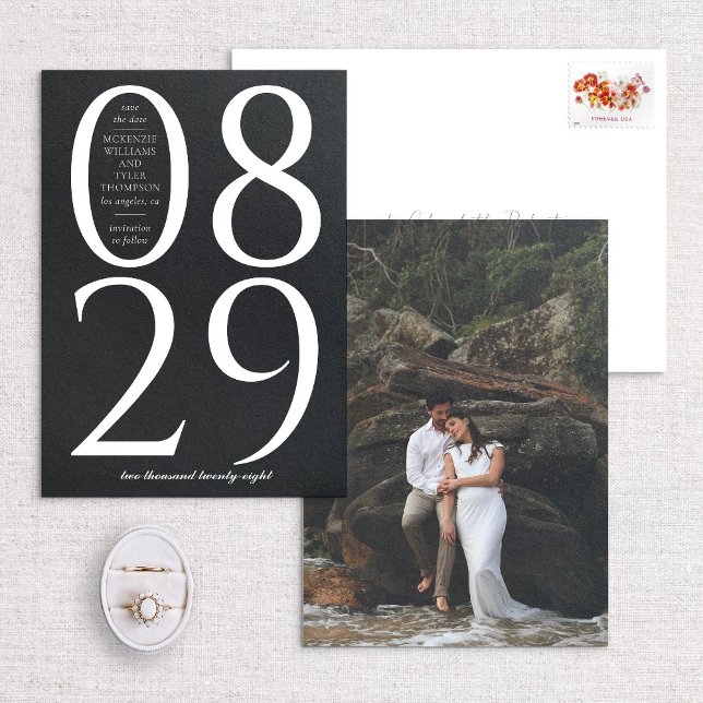 Modern Bold Large Date on Black Background Save The Date (Creator Uploaded)