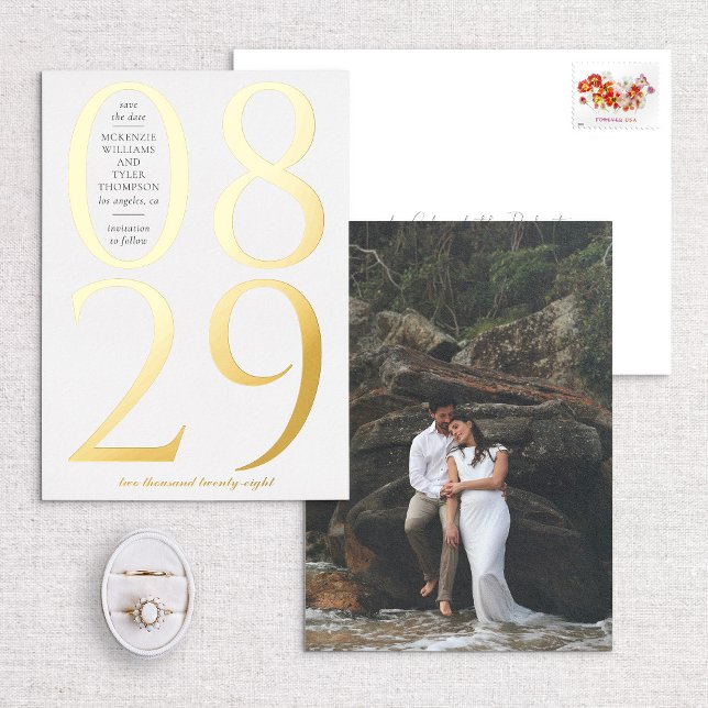 Modern Bold Large Date on White Save The Date Foil Invitation (Creator Uploaded)