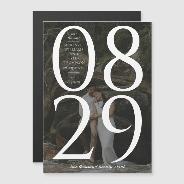 Modern Bold Large Date Photo Background Save The D Magnetic Invitation (Front/Back)