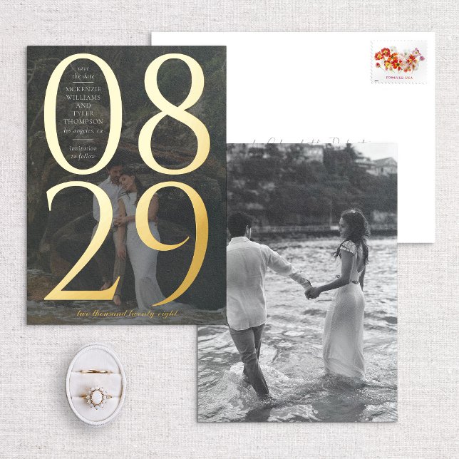 Modern Bold Large Date Photo Save The Date Foil Invitation (Creator Uploaded)