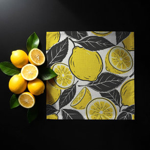 Modern Bold Lemon & Black Leaves Seamless Pattern Cloth Napkin