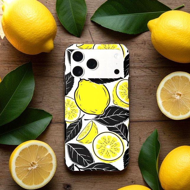 Modern Bold Lemon & Black Leaves  Seamless Pattern iPhone Case (Creator Uploaded)