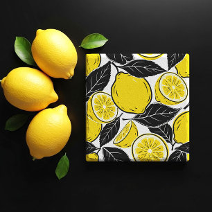 Modern Bold Lemon & Black Leaves Seamless Pattern Stone Coaster