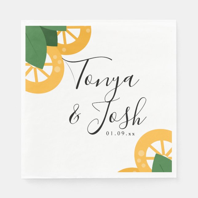 Modern Bold Lemon Citrus Wedding Napkins (Front)