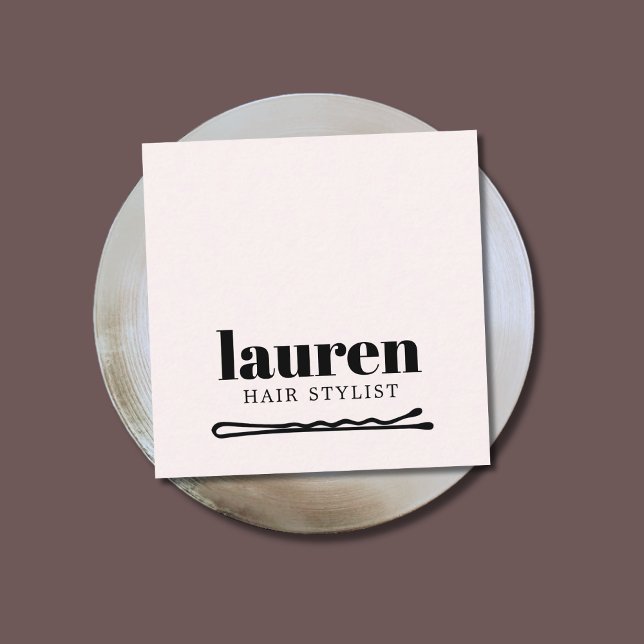Modern Bold Light Pastel Black Bold Bobby Pin Hair Square Business Card (Creator Uploaded)