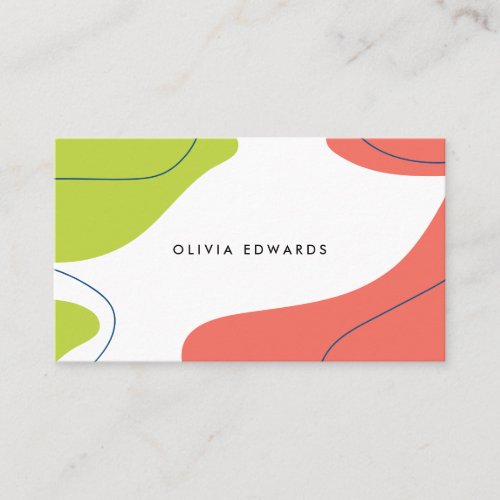 Modern bold lime coral white abstract brushstrokes business card