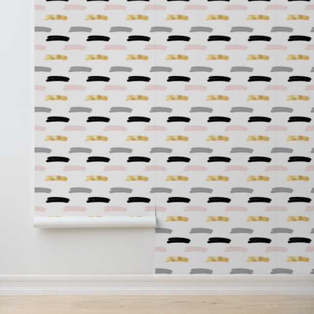 Modern Bold, Line Design, Black Gold Grey Pink Wallpaper (Application)