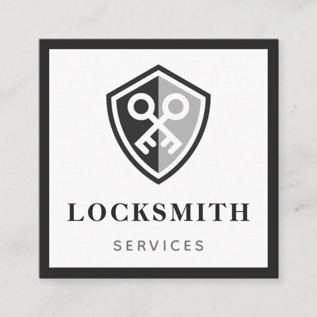 Modern Bold Locksmith Services Black & Gray Classy Square Business Card (Front)