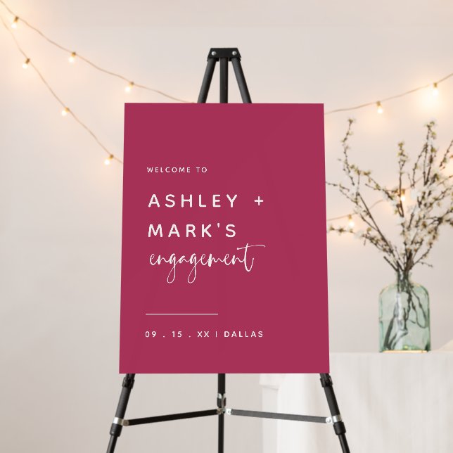 Modern Bold Magenta Engagement Party Welcome Sign (In Situ (Stand))
