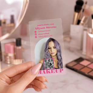Modern Bold Makeup Artist Photo QR Code Transparen Clear Business Cards