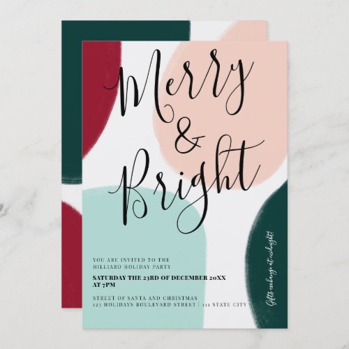 Modern bold merry bright Christmas shapes block Invitation