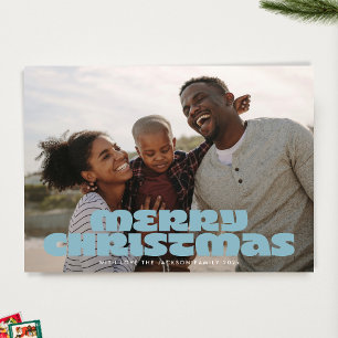 MODERN BOLD Merry Script Retro Photo Blues Holiday Card