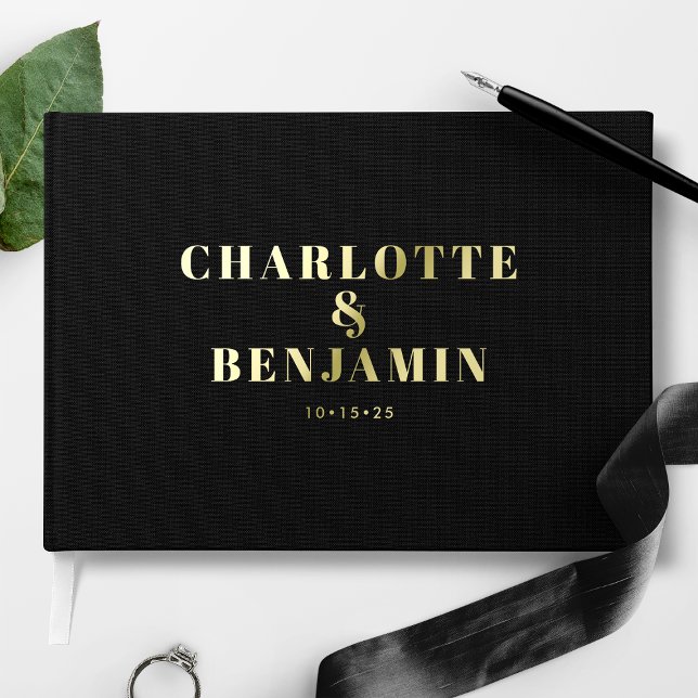 Modern Bold Minimalist Black Gold Wedding Foil Guest Book (Creator Uploaded)