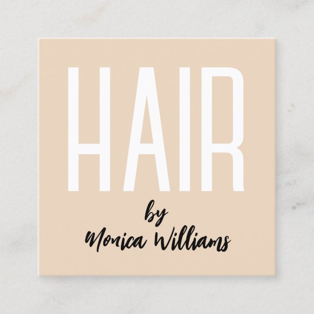 Modern bold minimalist hair salon square business card (Front)