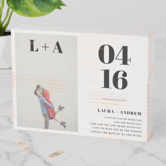 Modern bold minimalist initials photo love quote wooden box sign (In Situ Horizontal)