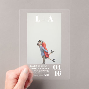 Modern bold minimalist initials photo wedding acrylic invitations