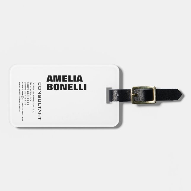 Modern Bold Minimalist Professional Luggage Tag (Front Horizontal)