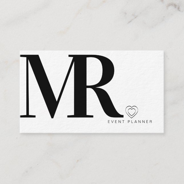 Modern Bold Monochrome Black White Heart Event Business Card (Front)