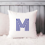 Modern Bold Monogram | Any Color Throw Pillow<br><div class="desc">This modern and stylish pillow features your monogram in a trendy, striped, disco-style typography initial. The pillow as shown here features a blue letter on a white background, but you can easily choose any color for the letter and the background in the design tool. A cool and colorful look that...</div>