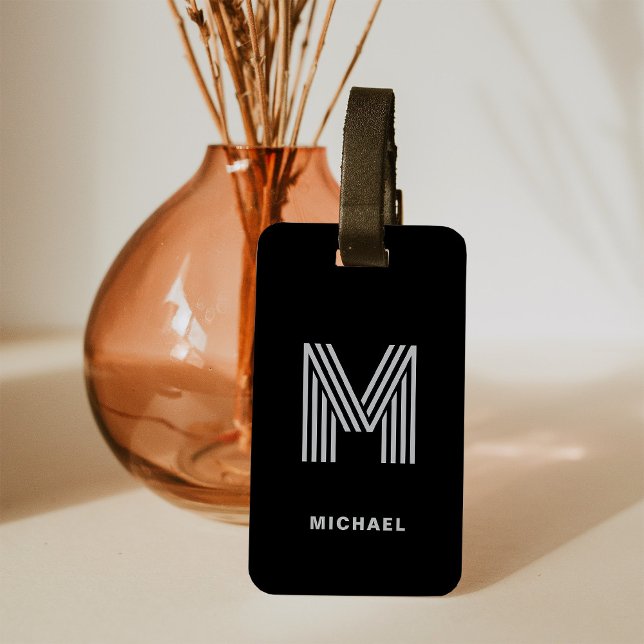 Modern Bold Monogram | Black and Gray Luggage Tag (Creator Uploaded)