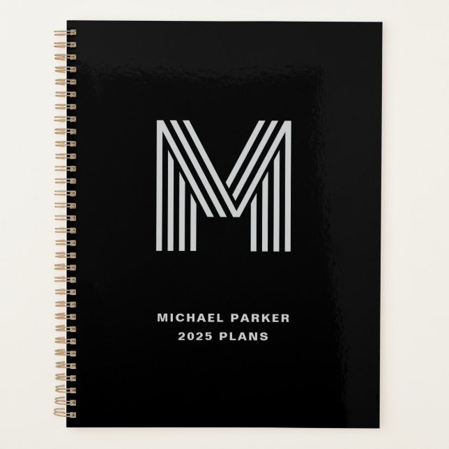 Modern Bold Monogram | Black and Gray Planner (Front)