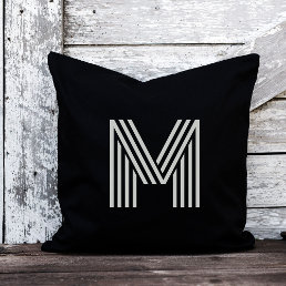 Modern Bold Monogram | Black and Gray Throw Pillow