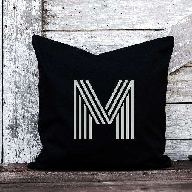 Modern Bold Monogram | Black and Gray Throw Pillow (Creator Uploaded)