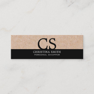 Modern Bold Monogram Kraft-Print Clean B&W Typo Mini Business Card