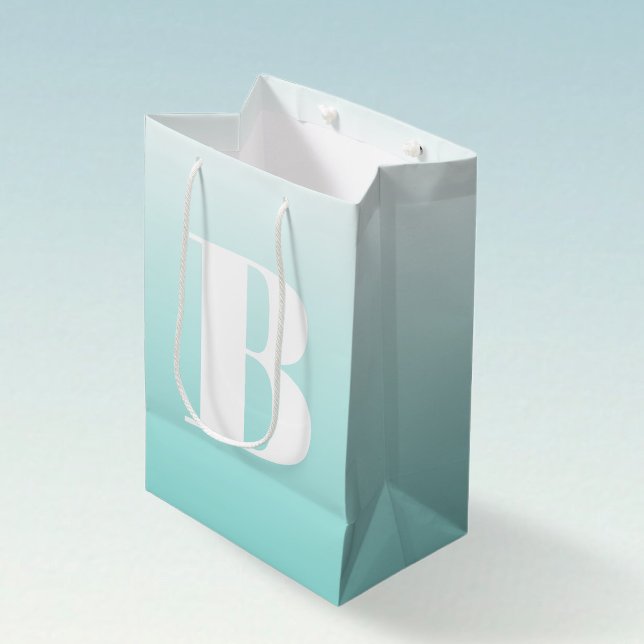Modern Bold Monogram | Light Aqua Blue Green Medium Gift Bag (Creator Uploaded)