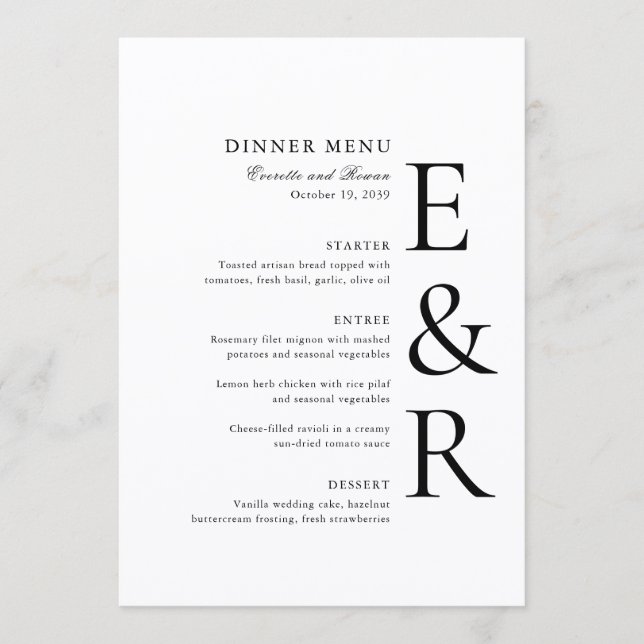 Modern Bold Monogram Minimalist Wedding Menu (Front)