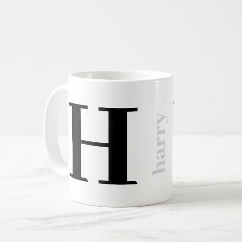 Modern Bold Monogram Name Silver Black Coffee Mug