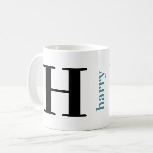 Modern Bold Monogram Name Teal Black Coffee Mug