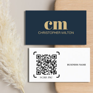 Modern Bold Monogram QR code Navy Blue Consultant Business Card