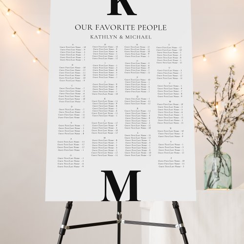 Modern Bold Monogram Wedding Alphabetical Seating Foam Board