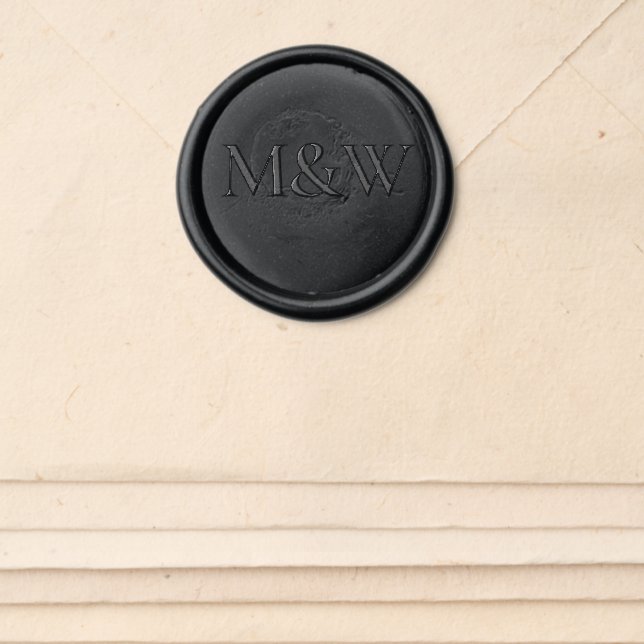 Modern Bold Monogram Wedding Black Wax Seal Sticker (Front)