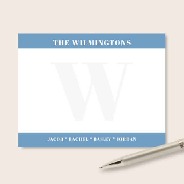 Modern Bold Monogram with Family Names Stationery Note Card (Creator Uploaded)