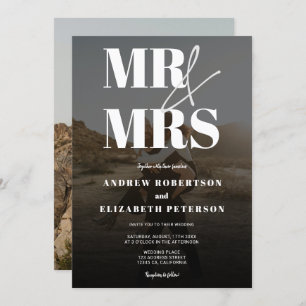 Modern bold Mr Mrs script black photo wedding Invitation