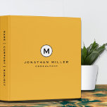 Modern Bold Mustard Yellow Monogram 3 Ring Binder<br><div class="desc">Modern binder in a trendy mustard yellow color pallette with black and white monogram medallion. Custom name presented center in classic block typography. A modern binder for home or office, a professional monogrammed binder for your workspace. Ideal for consultants, attorneys, real estate agents, corporate or executive coaches, or any other...</div>