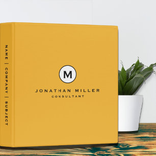 Modern Bold Mustard Yellow Monogram 3 Ring Binder
