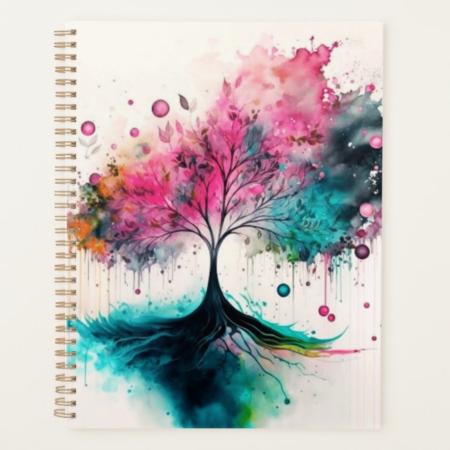 Modern & Bold Mystical Tree (blue, pink, orange) Planner (Front)